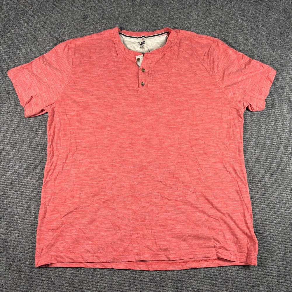 Lee Henley Shirt Mens XXL Pink Excellent Short Sleeve Heathered Premium Select